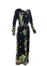 Vintage 1970s Black Floral Jersey Designer Maxi Dress - NEW!