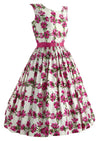 Vintage 1950s Pink Anemone Print Cotton Dress - New!