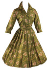 Late 1950s to Early 1960s Olive Green Paisley Dress- NEW!