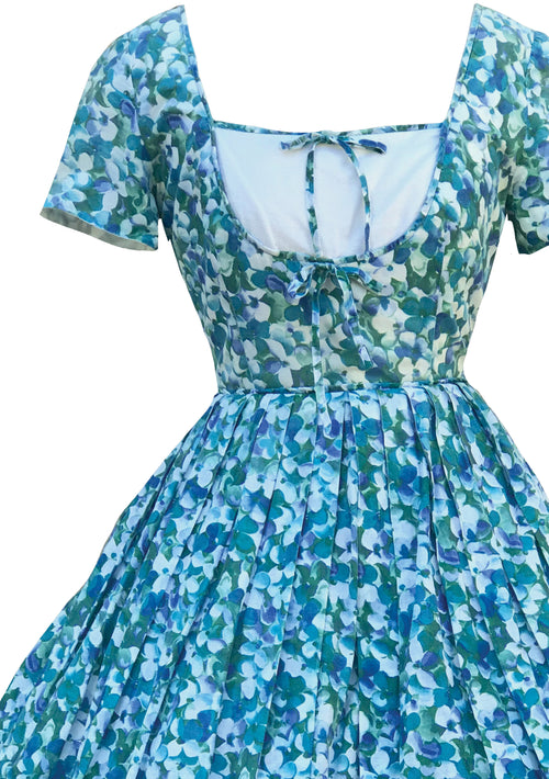 Vintage 1950s Blue Violets Cotton Dress- New!