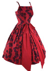 1950s Merlot Dress with Navy & Purple Floral Print - New!