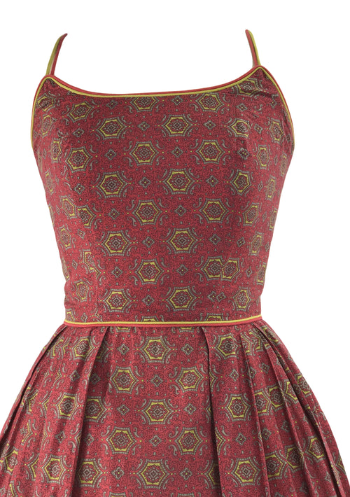 Vintage 1950s Red Medallion Print Dress Ensemble- New!