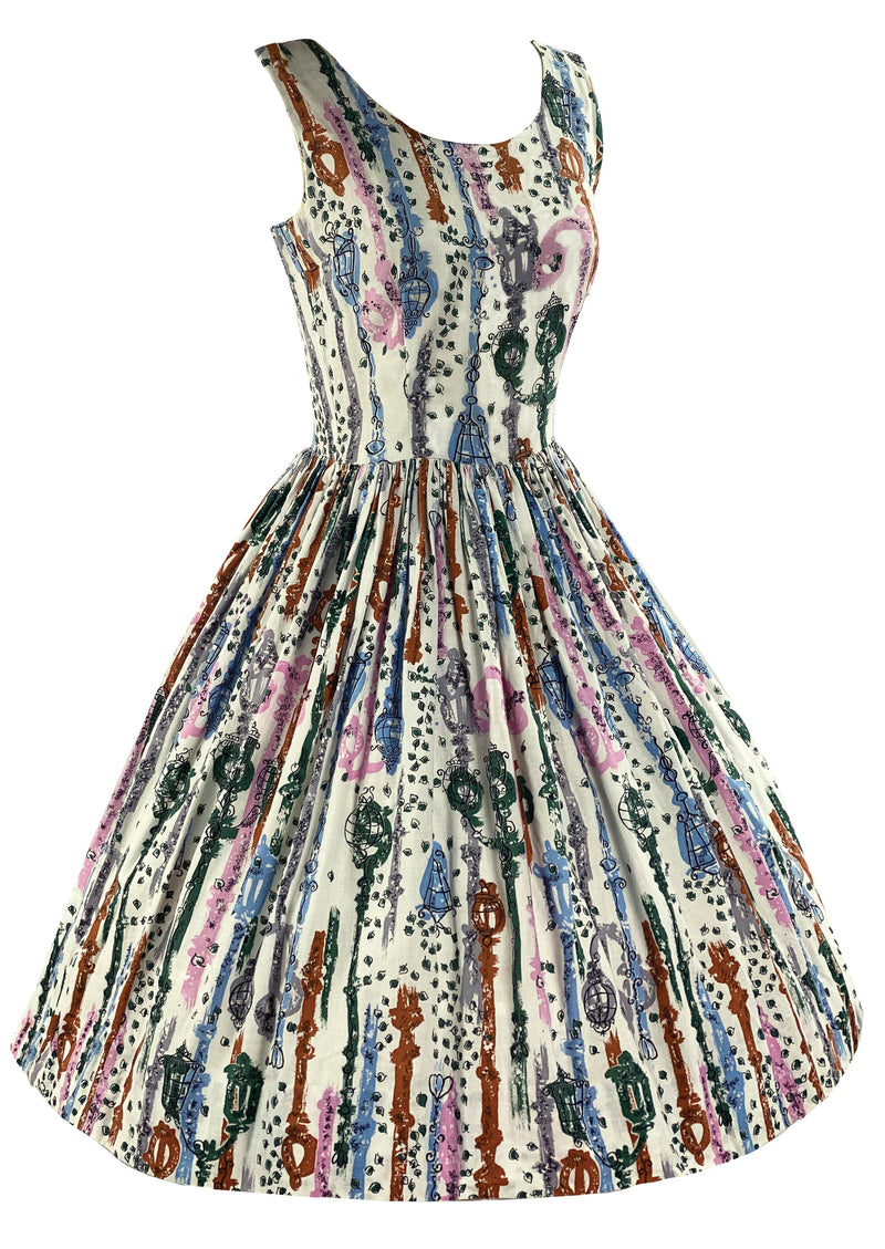 Pretty Late 1950s Novelty Lamp Post Print Dress - NEW!
