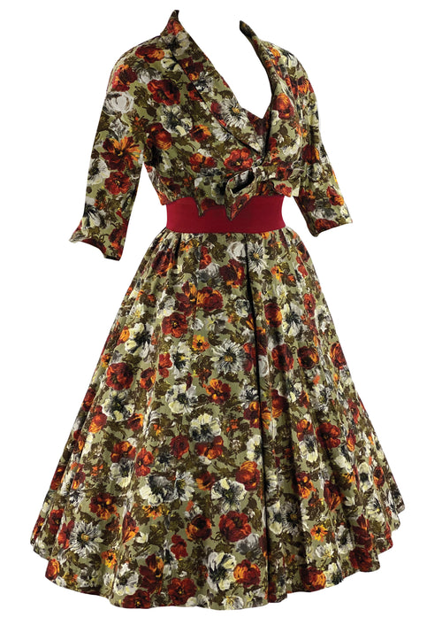 Late 1950s Autumn Toned Floral Dress Ensemble- New!