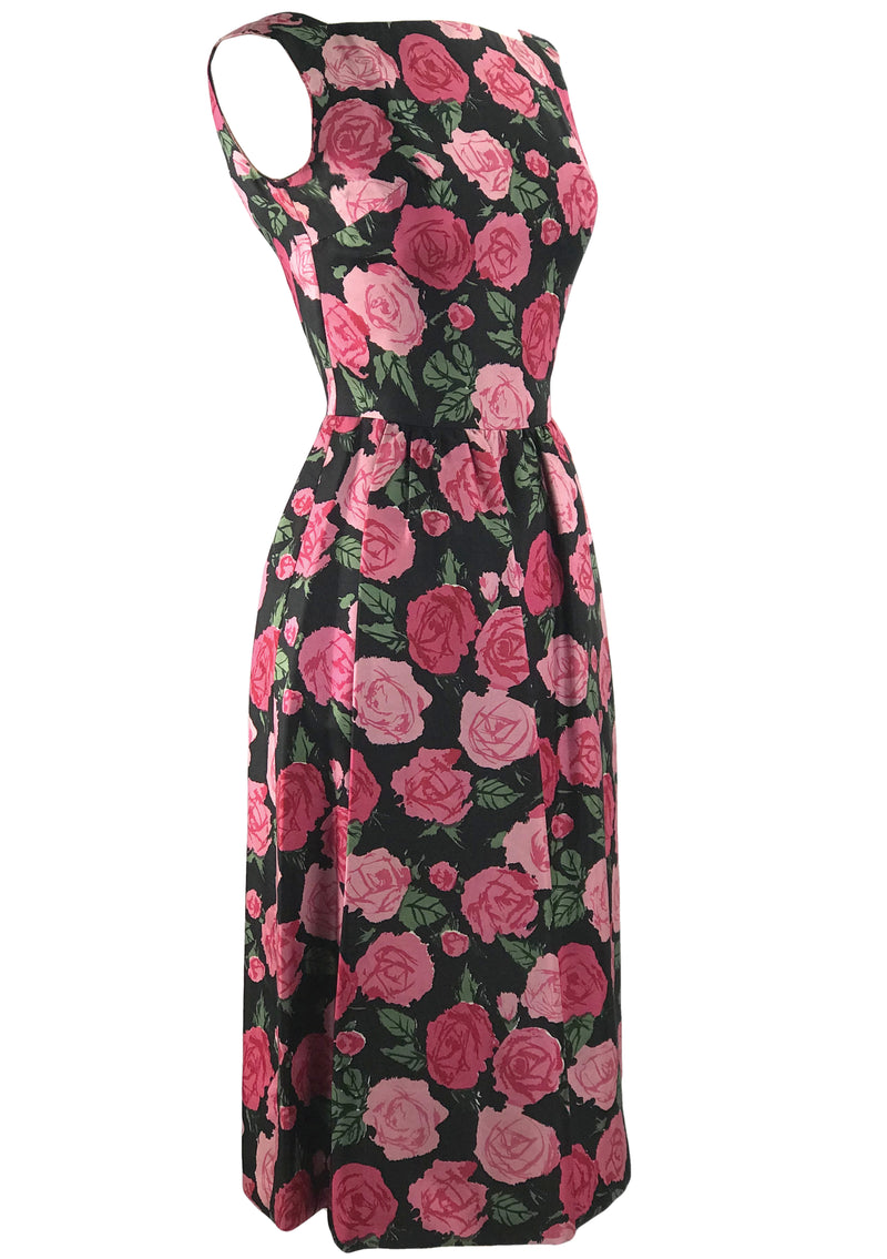 Vintage Late 1950s Pink Roses Silk Dress - New! (TAMMY)