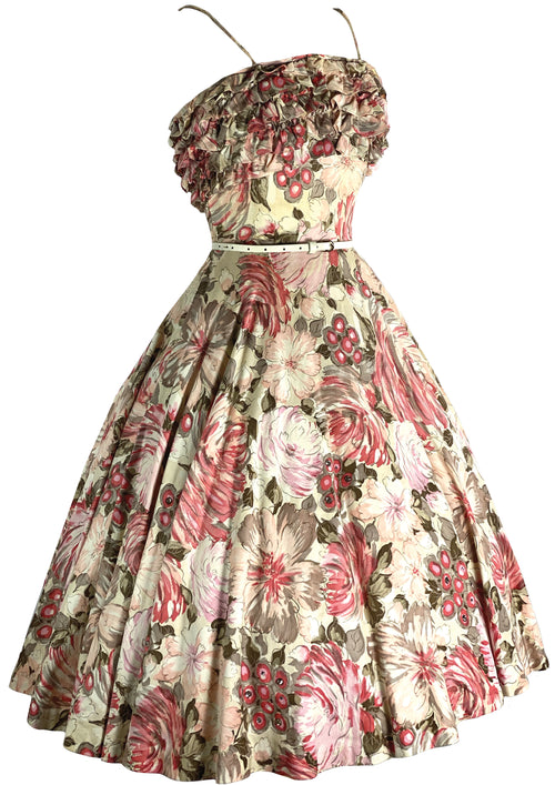 1950s Floral Cotton Sundress with Ruffles- New!