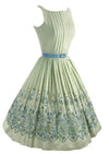 Vintage Late 1950s Early 1960s Green Embroidered Dress- New!