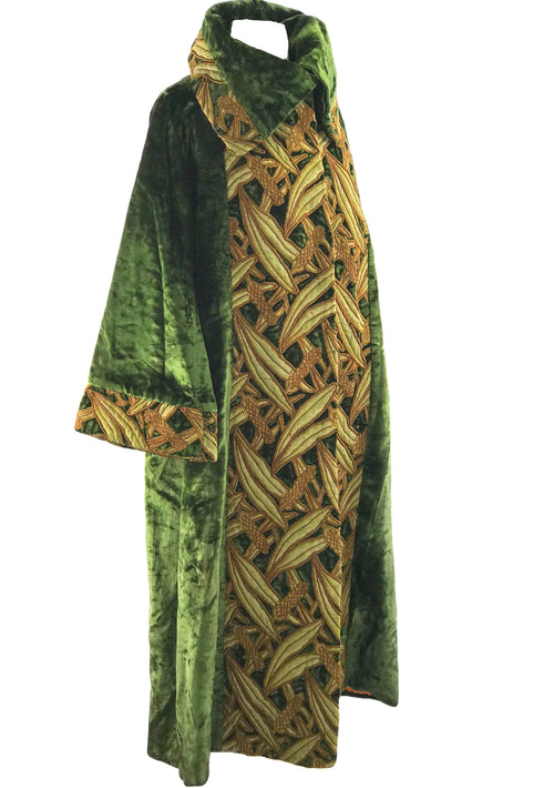 Early 1920s Green Silk Velvet Coatv with Lattice Panels - New!