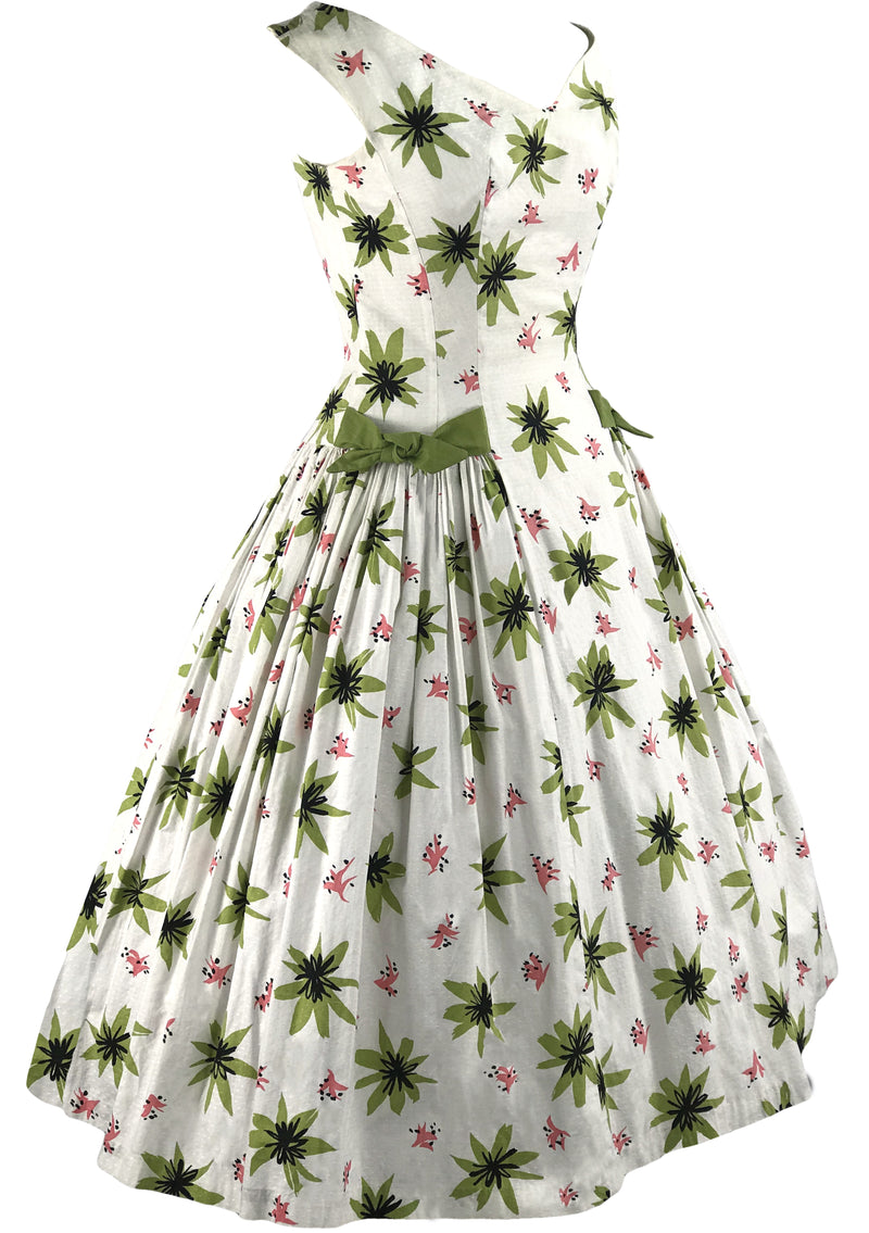 Vintage 1950s Atomic Floral Print Cotton Dress- New!