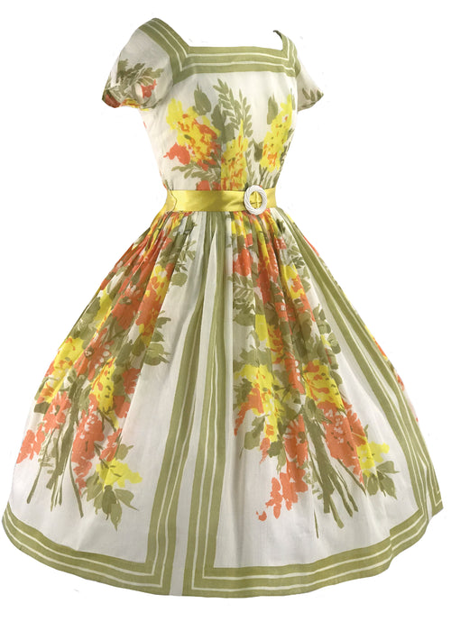 1950s Yellow and Green Floral Jerry Gilden Dress - New!