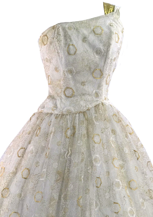 1950s Ivory, Silver and Gold Designer Cocktail Dress - New!