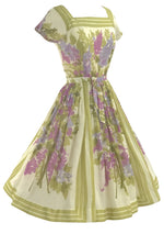 1950s Jerry Gilden Designer Lilac Border Floral Dress- New!