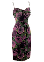 Vintage 1950s Purple Roses on Black Cotton  Dress- New!