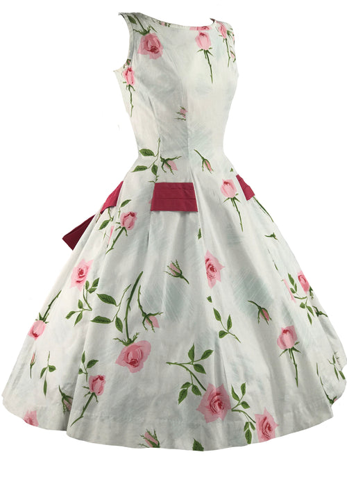 Vintage 1950s Pink Rose Print & Sash Dress- New!