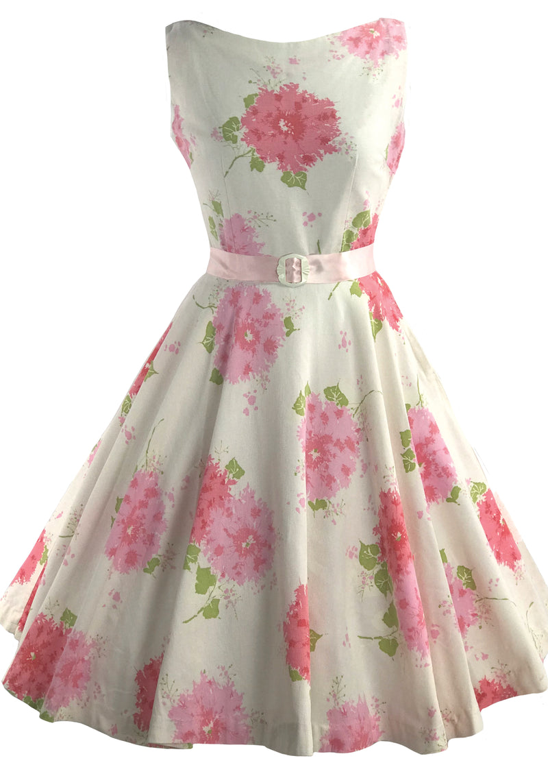 1950s Pink Hydrangeas Jerry Gilden Designer Dress - New!