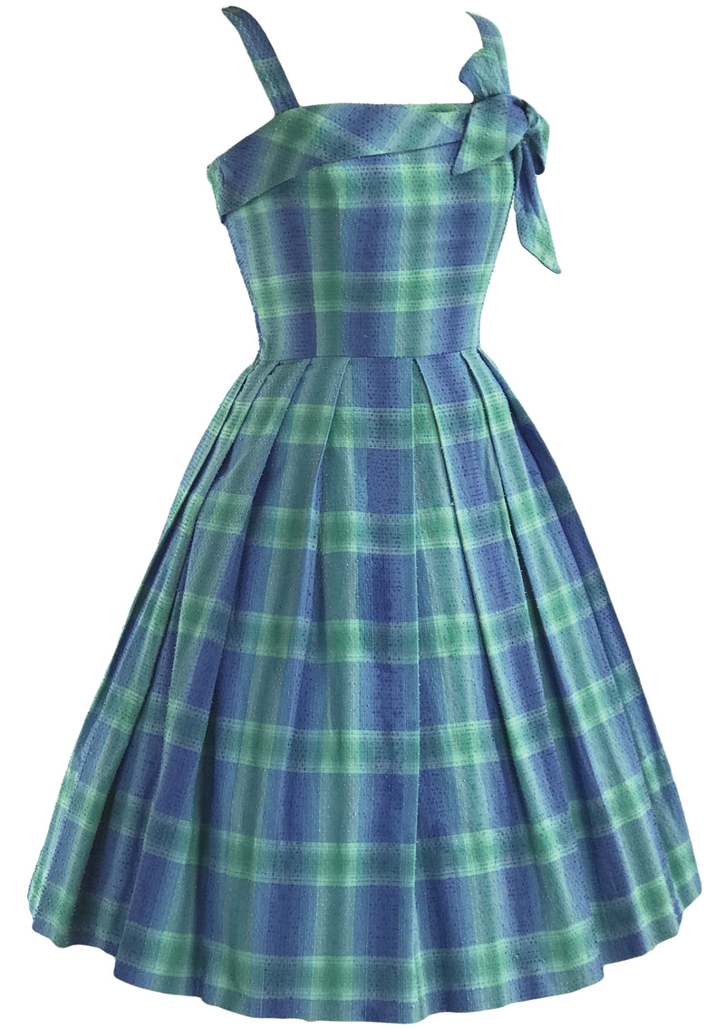 Late 1950s Blue & Green Plaid Cotton Sundress- New!