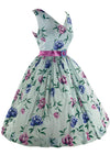 Lovely Late 1950s Blue Floral Seersucker Dress- New!