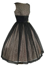 Vintage 1950s Black Flocked Chiffon Glitter Party Dress - New!