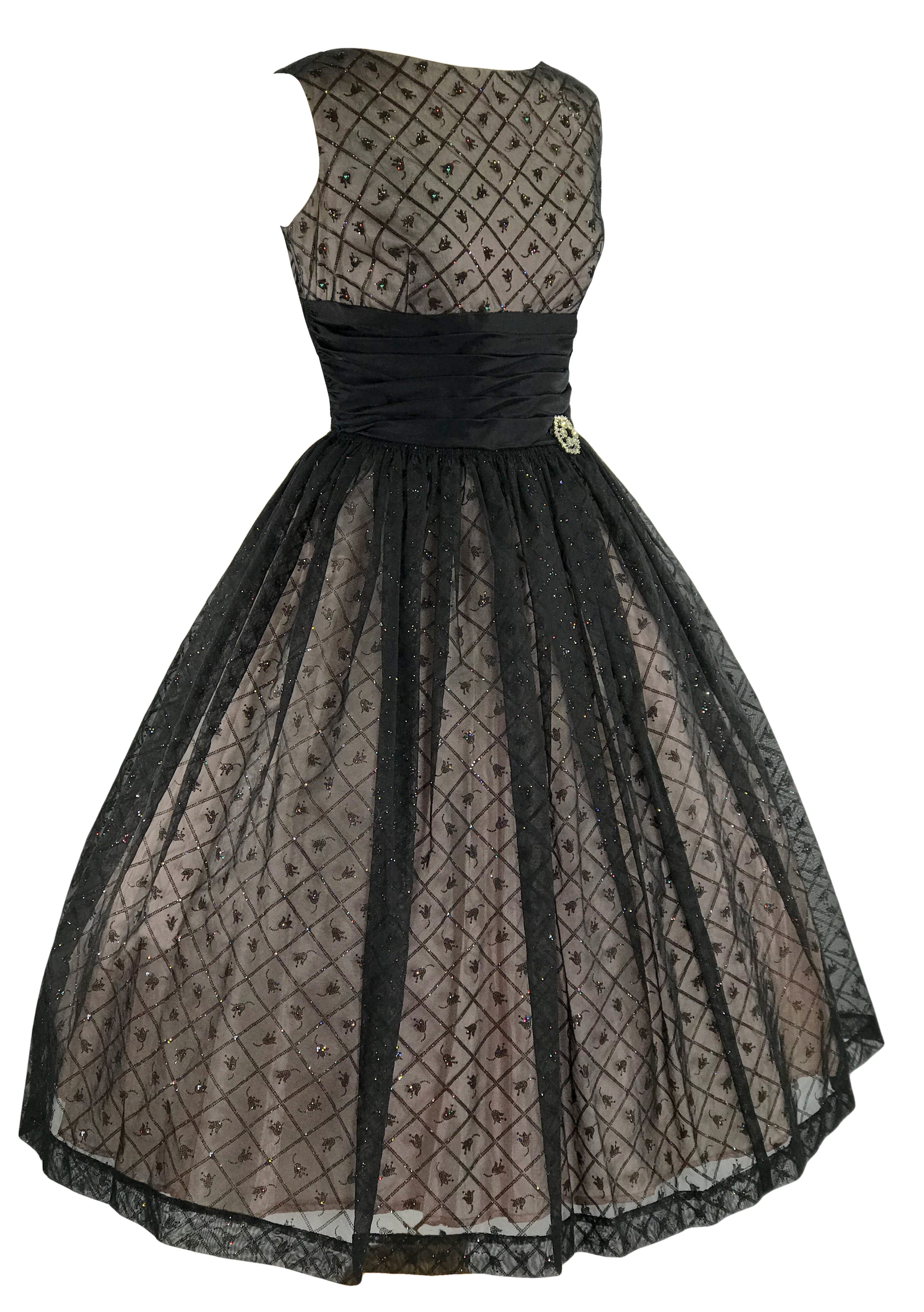 Vintage 1950s Black Flocked Chiffon Glitter Party Dress - New! Coutura Vintage Vintage 1950s Black Flocked Chiffon Glitter Party Dress - New! Coutura Vintage