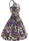 Lovely 1950s Purple Roses Cotton Dress- New!