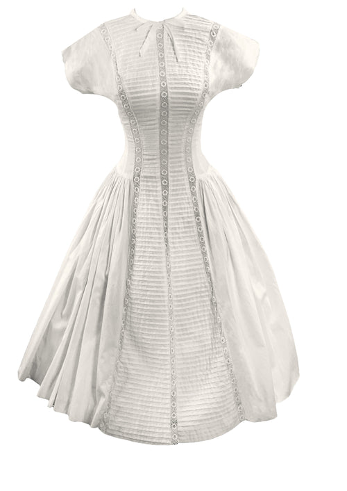 Late 1950s White Cotton PinTucked Day Dress - New!