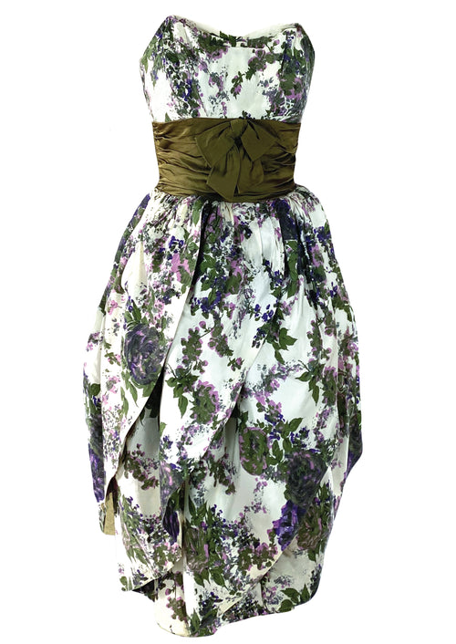 Late 1950s Dramatic Purple Floral Petal Shaped Dress - New!