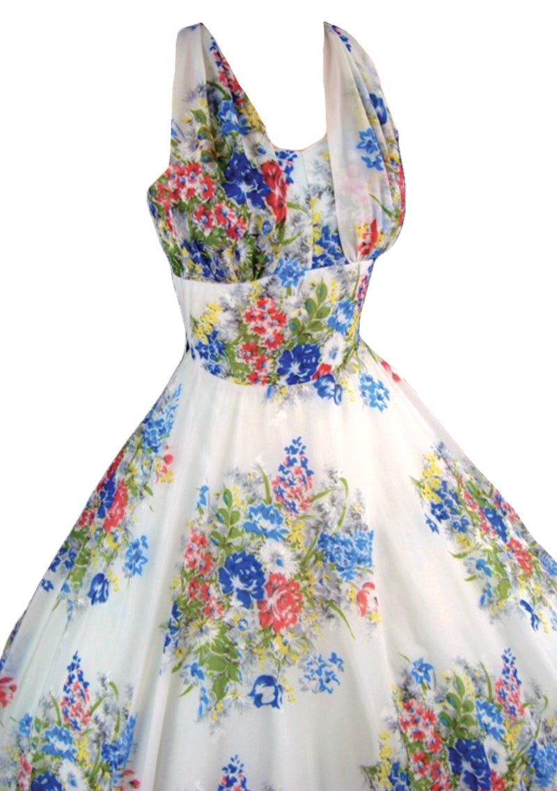 1950s Blue Roses Bouquet Chiffon Dress- New! (On hold)