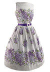 Vintage 1950s Violet Posies Cotton Border Print Dress- New!
