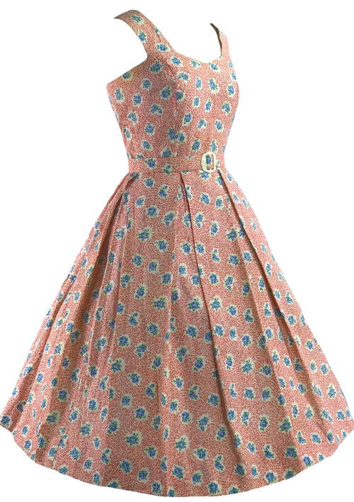 Vintage 1950s Pink Floral Cotton Dress Ensemble- New!