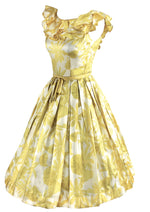 Vintage 1950s Gold and White Abstract Floral Dress - NEW!