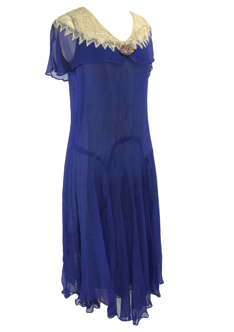 Genuine 1920s Sapphire Blue Crepe Dress - New!