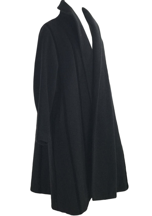 Vintage 1950s Black Wool Designer Coat with Velvet Stripes - New!