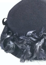 Vintage 1930s Navy Blue Felt Hat with Feathers - New! (Lay-by for Mia)