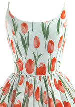 Vintage 1950s Gorgeous Orange Tulips Cotton Dress  - New!