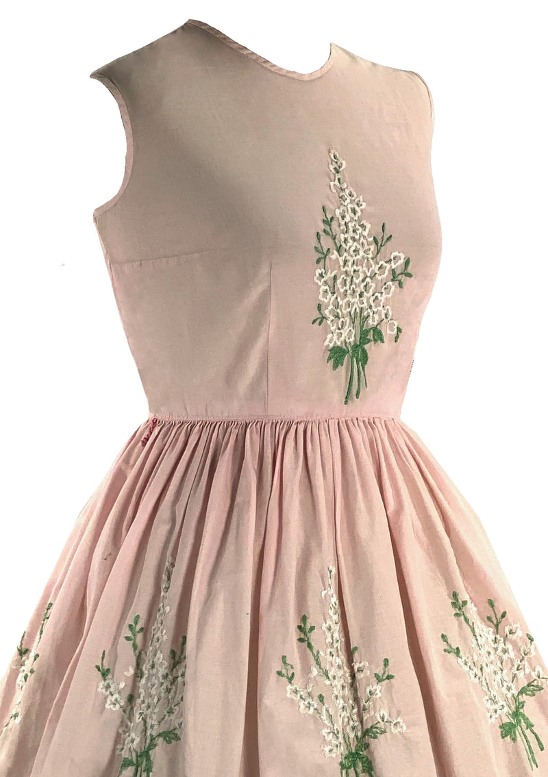 Late 1950s to Early 1960s Pink Cotton Embroidered Dress - New!