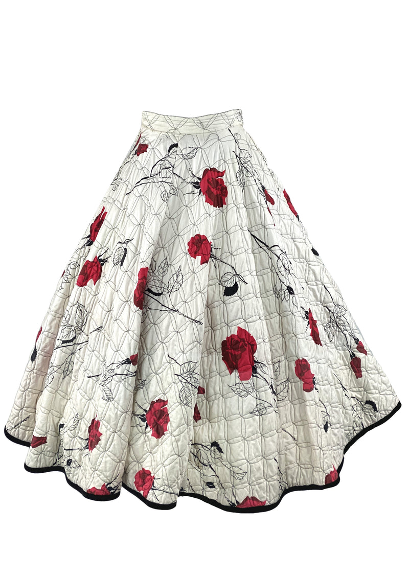 Vintage 1950s Red Rose Quilted Designer Skirt - NEW!