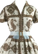 Amazing Silky 1950s Geometric Scarf Print Dress - New!