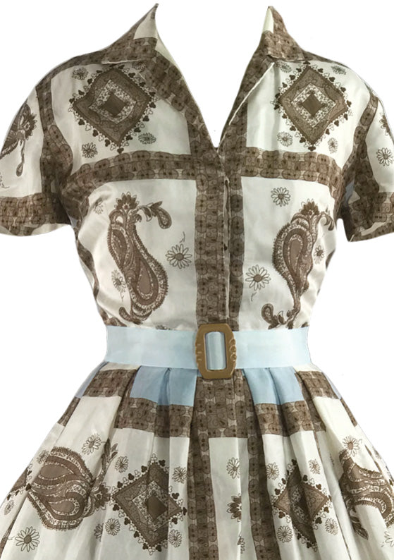 Amazing Silky 1950s Geometric Scarf Print Dress - New!