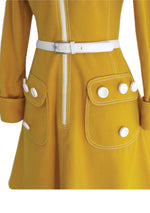 Vintage 1960s Yellow Wool Couture Space Age Dress  - New!