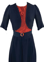 Stunning Late 1930s Navy & Tangerine Dress- New!