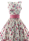 Vintage Late 1950s British Cotton Designer Dress with Pink Roses - New!