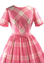 Vintage 1950s Pink Plaid Cotton Blend Dress- New!