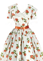 Late 1950s Tangerine Roses Cotton Dress - New!