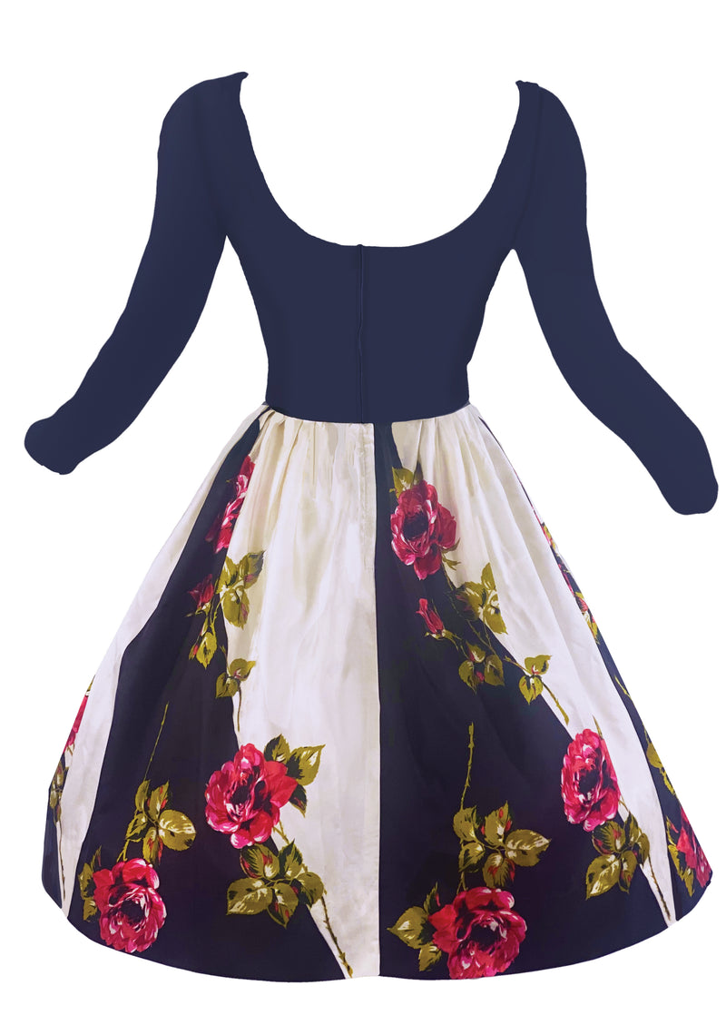 Vintage Early 1960s Crimson Roses Silk Dress- NEW!