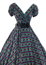 Vintage 1950s Blue and Purple Chevron Stripe Dress - New!