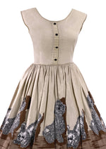 1950s Poodle Print Oatmeal Cotton Novelty Dress- New!