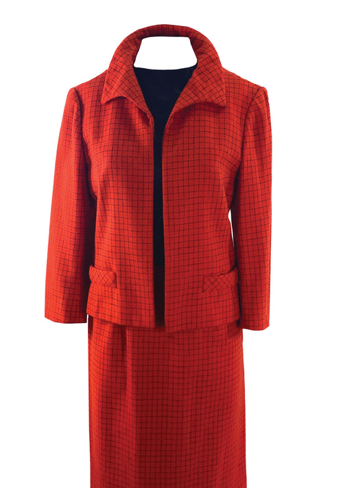 Early 1960s Designer Adele Simpson Red Plaid Suit- New!