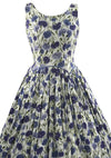 Vintage 1950s Blue Carnations Cotton Dress- New!