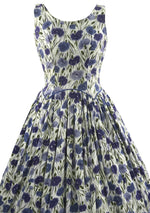 Vintage 1950s Blue Carnations Cotton Dress- New!