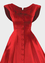 1950s Designer Red Silk Satin New Look Cocktail Dress New! ON HOLD